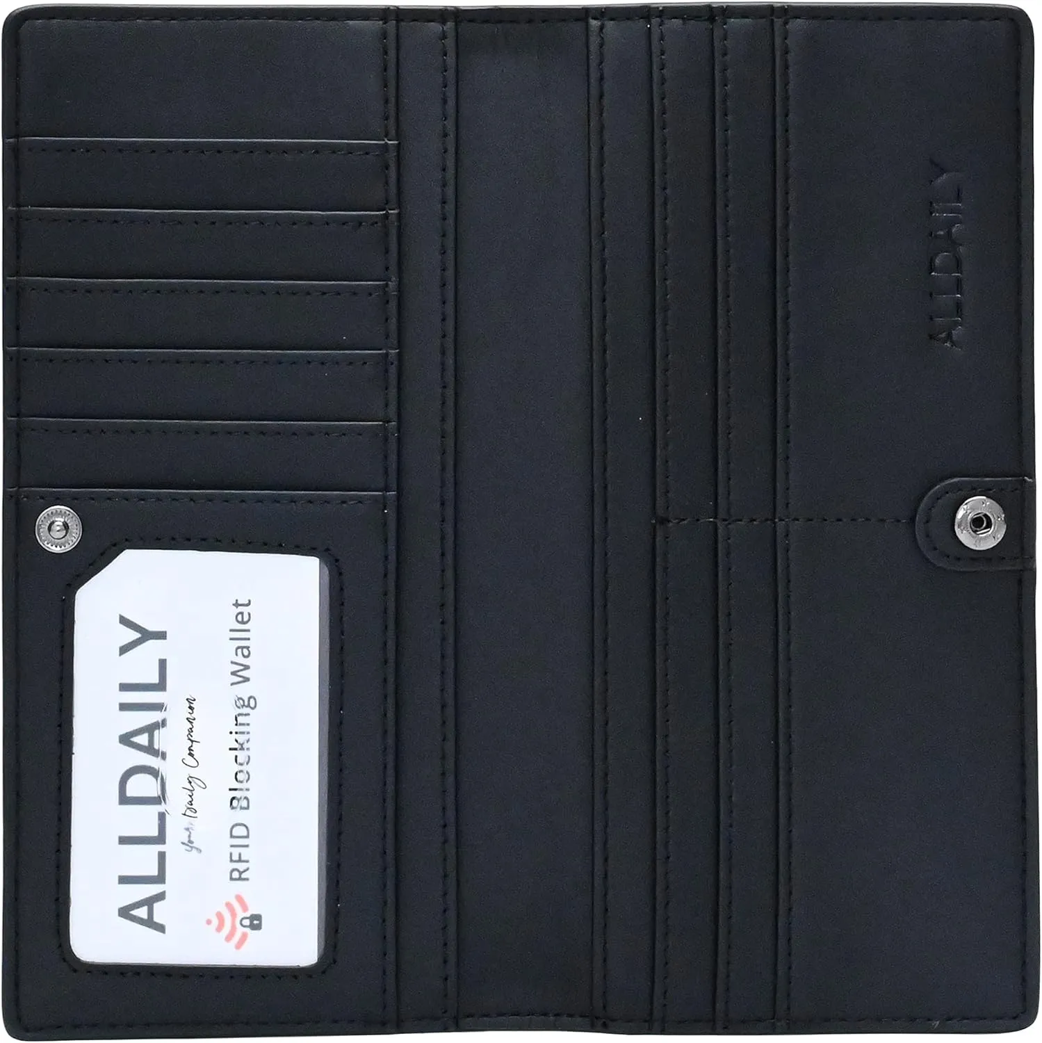 Alldaily Ultra Slim Thin Women Wallet RFID Blocking Credit Card Holder Bifold Long Ladies Billfold (Black)