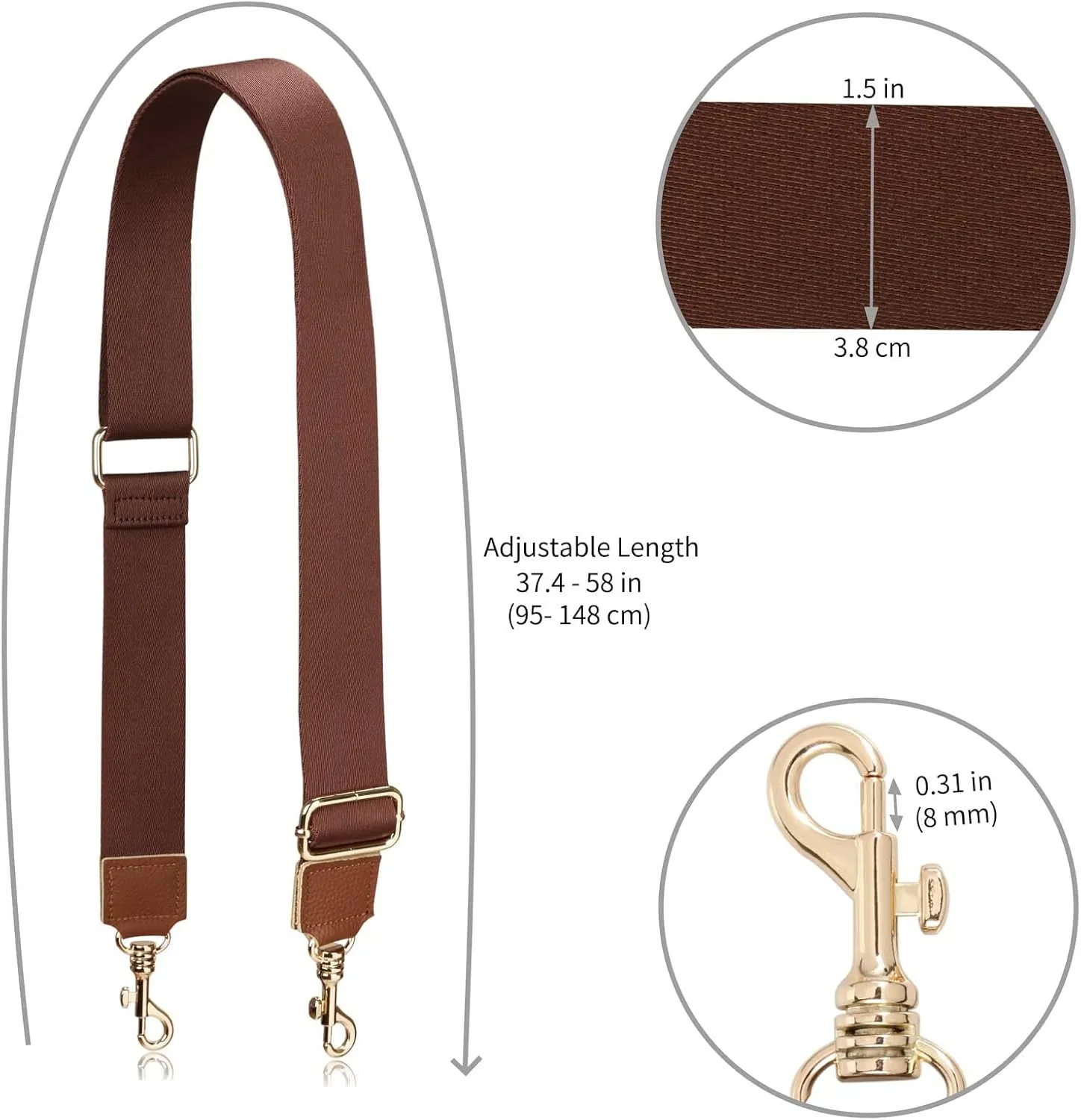 Allzedream Thick Purse Strap Wide Adjustable Replacement Crossbody Bag Handbag Leather Ends