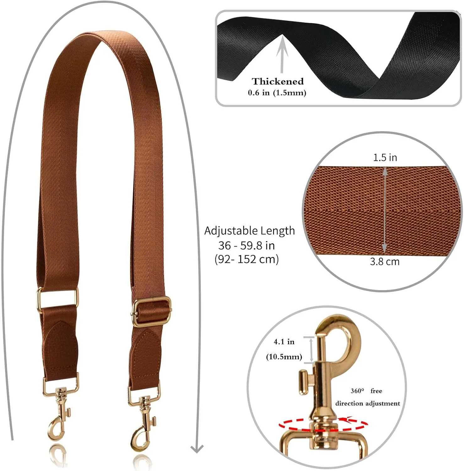 Allzedream Wide Purse Strap Replacement Crossbody Shoulder Bag Adjustable Leather Ends