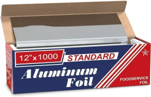 Aluminum Foil 12 Inch Wide, 1000 FT Food Safe Wrap for Cooking, Baking, Grilling, Food Service - Pony Packaging Roll (12"x1000', Standard 6 Count)