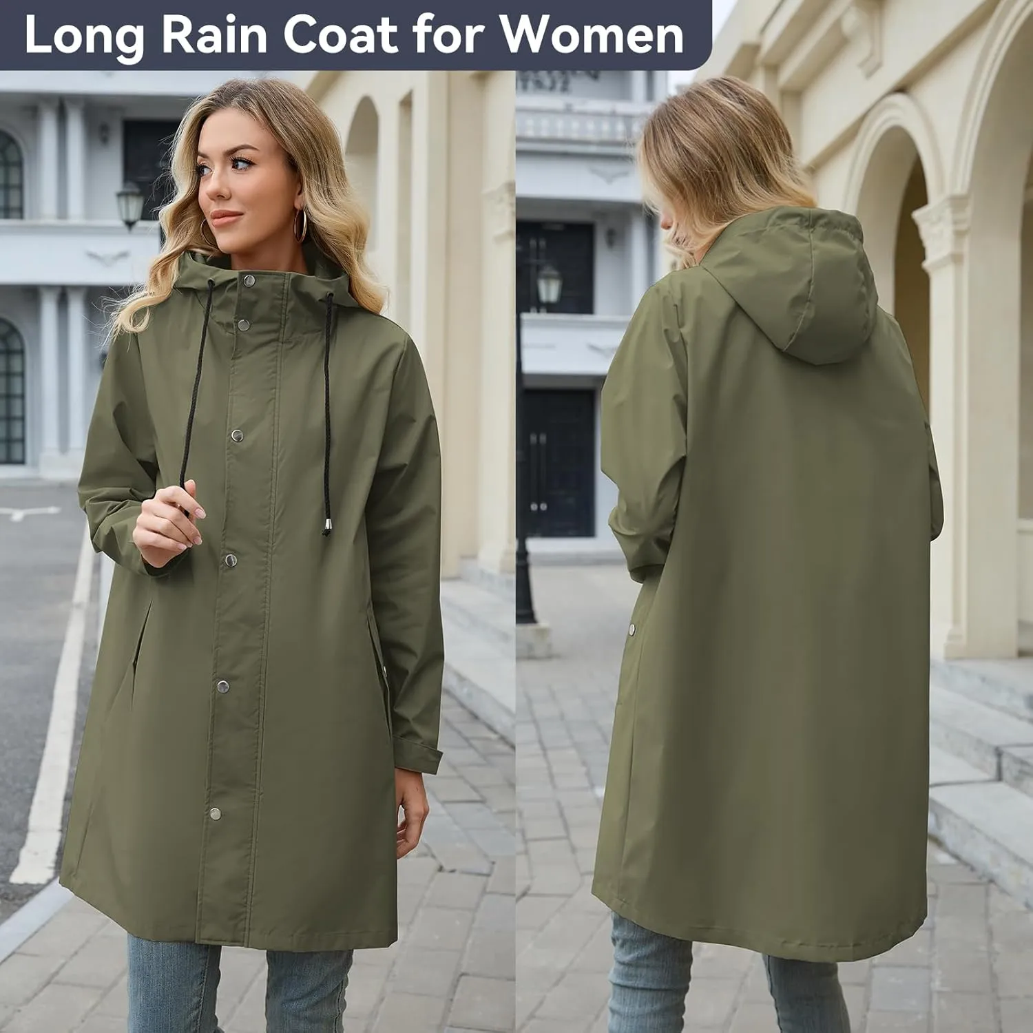 American Trends Packable Waterproof Rain Jacket Women with Hood Raincoat Windbreaker Long Hooded Trench Coats S-2XL Available