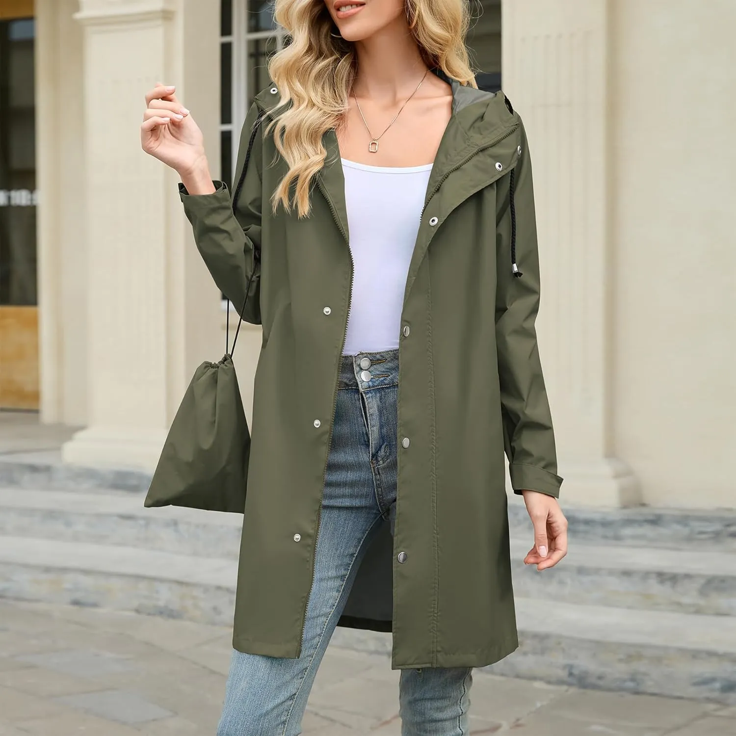American Trends Packable Waterproof Rain Jacket Women with Hood Raincoat Windbreaker Long Hooded Trench Coats S-2XL Available