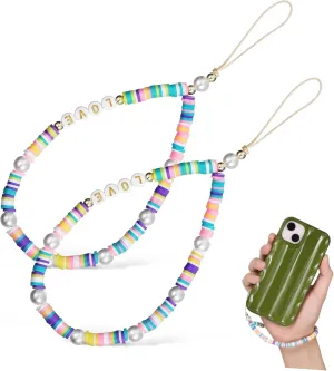 Angoily 2pcs Boho Style Phone Lanyard Letter Charm Wrist Strap for Mobile Phone Decor