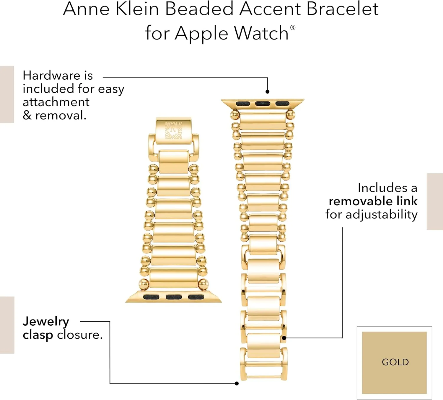 Anne Klein Fashion Bracelet for Apple Watch, Secure, Adjustable, Apple Watch Replacement Band, Fits Most Wrists
