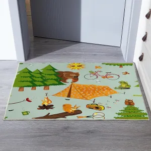 Ansouyi Non-Slip 2x3 ft Area Rugs, Washable Rug Carpet for Living Room, Cartoon Green Camp Camping Forest Campfire Home Decor Rugs for Game Room Classroom Bedroom Dining Kindergarten Room