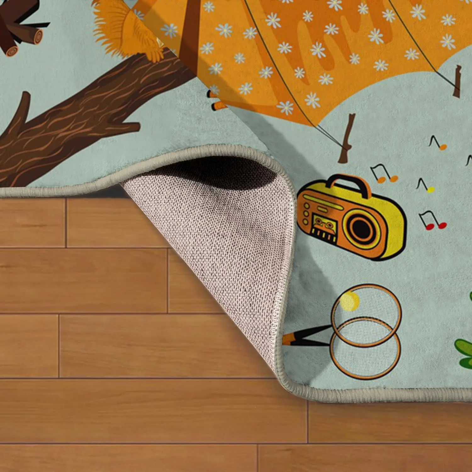 Ansouyi Non-Slip 2x3 ft Area Rugs, Washable Rug Carpet for Living Room, Cartoon Green Camp Camping Forest Campfire Home Decor Rugs for Game Room Classroom Bedroom Dining Kindergarten Room