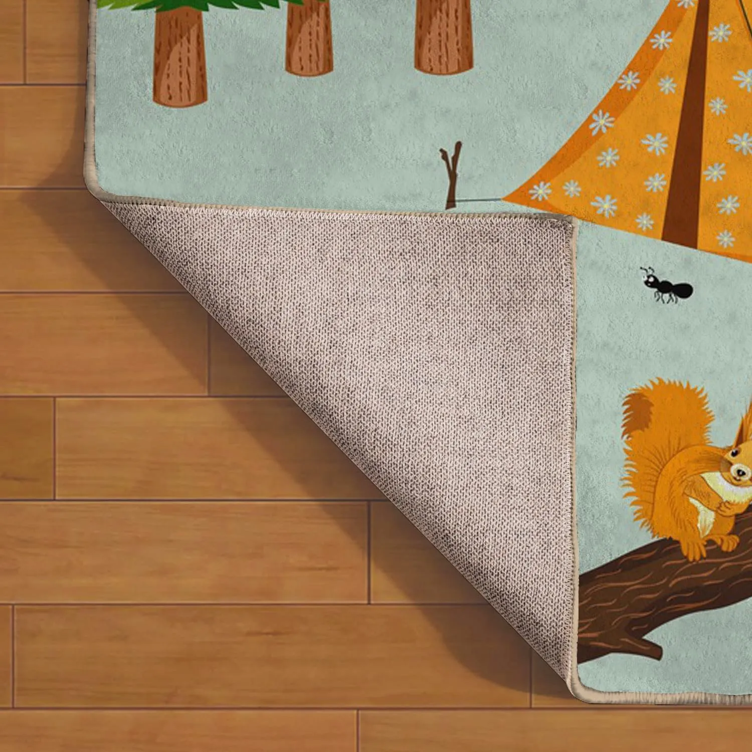 Ansouyi Non-Slip 2x3 ft Area Rugs, Washable Rug Carpet for Living Room, Cartoon Green Camp Camping Forest Campfire Home Decor Rugs for Game Room Classroom Bedroom Dining Kindergarten Room
