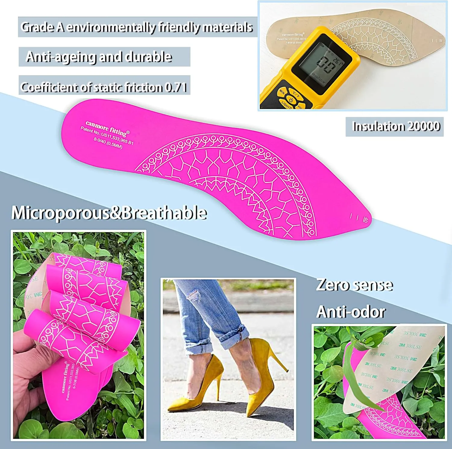 Anti-Sliding Adhesive Film Insert for High Heels, Stick Pad Stop Feet from Sliding Forward in Heels, with Anti-Odor Properties(Pink-2Pair/Pack-40)