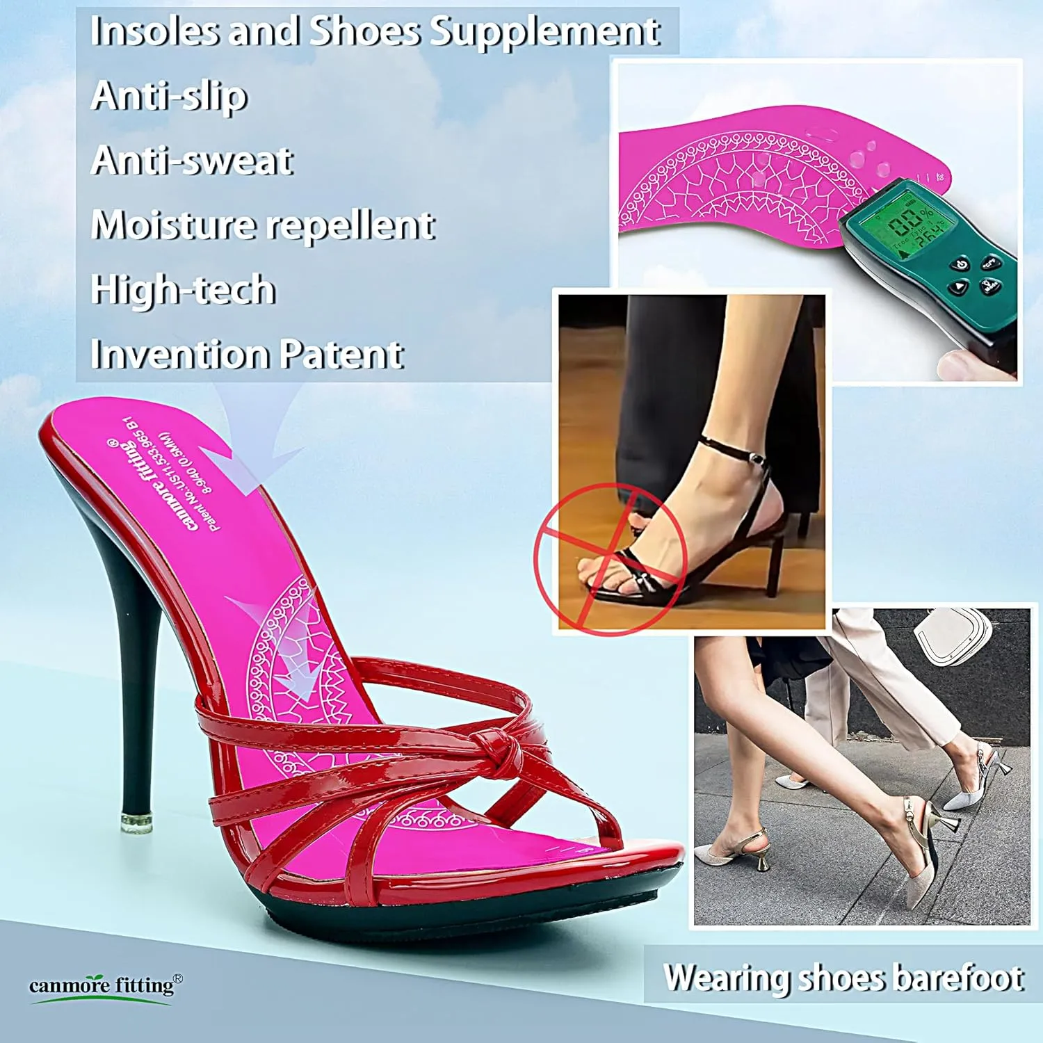 Anti-Sliding Adhesive Film Insert for High Heels, Stick Pad Stop Feet from Sliding Forward in Heels, with Anti-Odor Properties(Pink-2Pair/Pack-40)