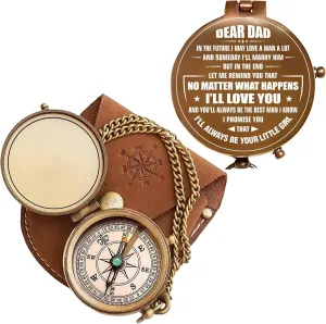 Antique Brass Engraved Compass with Leather Case – Personalized Pocket Compass for to My Dad – Vintage Nautical Gift for Anniversary, and Outdoor Adventures (Antique My Dad-1)