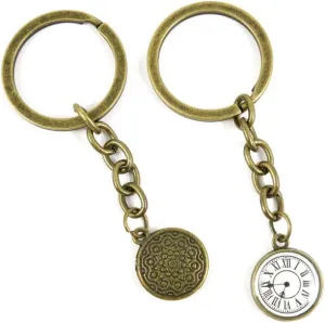 Antique Bronze Keychain Key Chain Tags Keyring Ring Jewelry Making Charms Supplies KC0475 Pocket Watch Clock