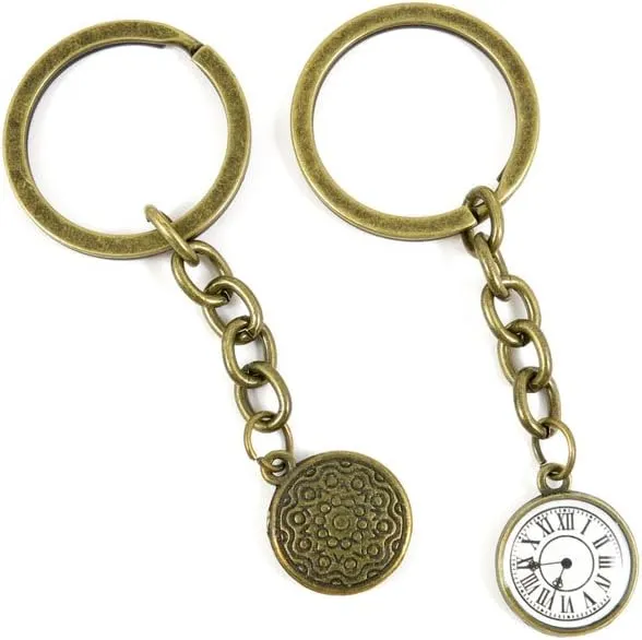Antique Bronze Keychain Key Chain Tags Keyring Ring Jewelry Making Charms Supplies KC0475 Pocket Watch Clock