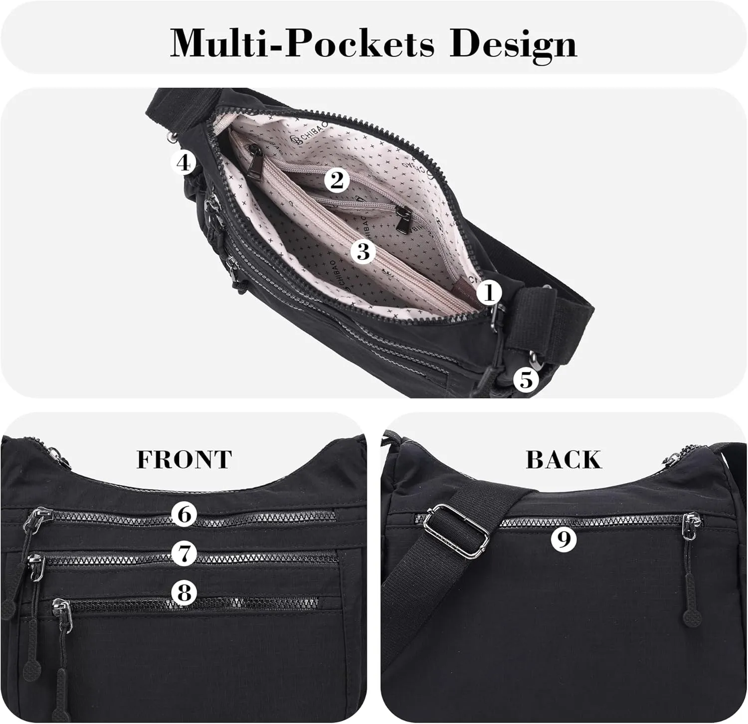 AOCINA Purses for Women Crossbody Bags Ladies Nylon Shoulder Handbag Messenger Bag Trendy Pocketbooks with Multi Pockets