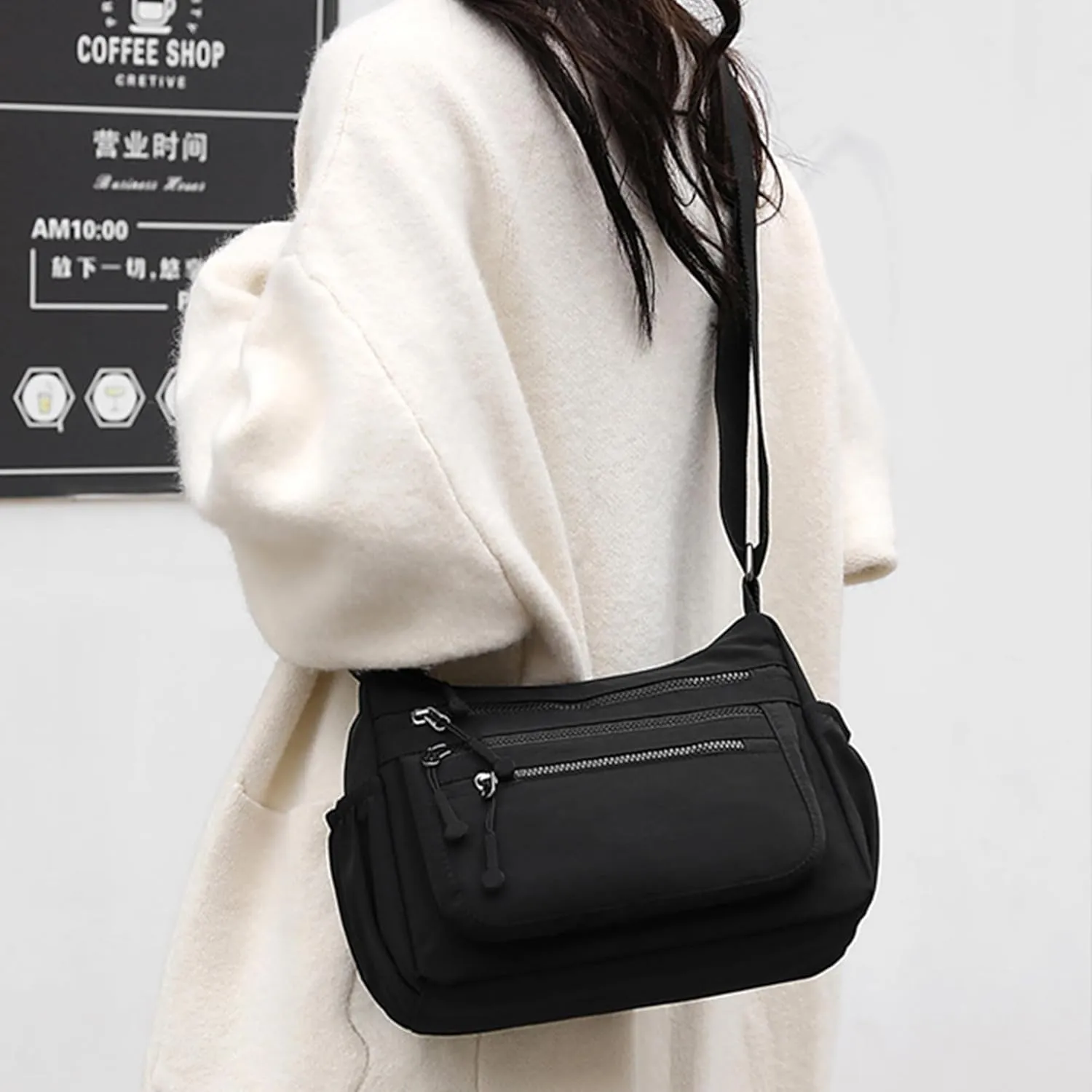 AOCINA Purses for Women Crossbody Bags Ladies Nylon Shoulder Handbag Messenger Bag Trendy Pocketbooks with Multi Pockets