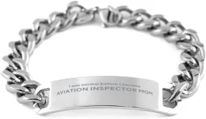 Aviation Inspector Mom Stainless Steel Bracelet for Mom Gifts from Daughters Sons - I was Normal Before I Became, Birthday Gifts for Mom - Mother Gifts, Cuban Chain