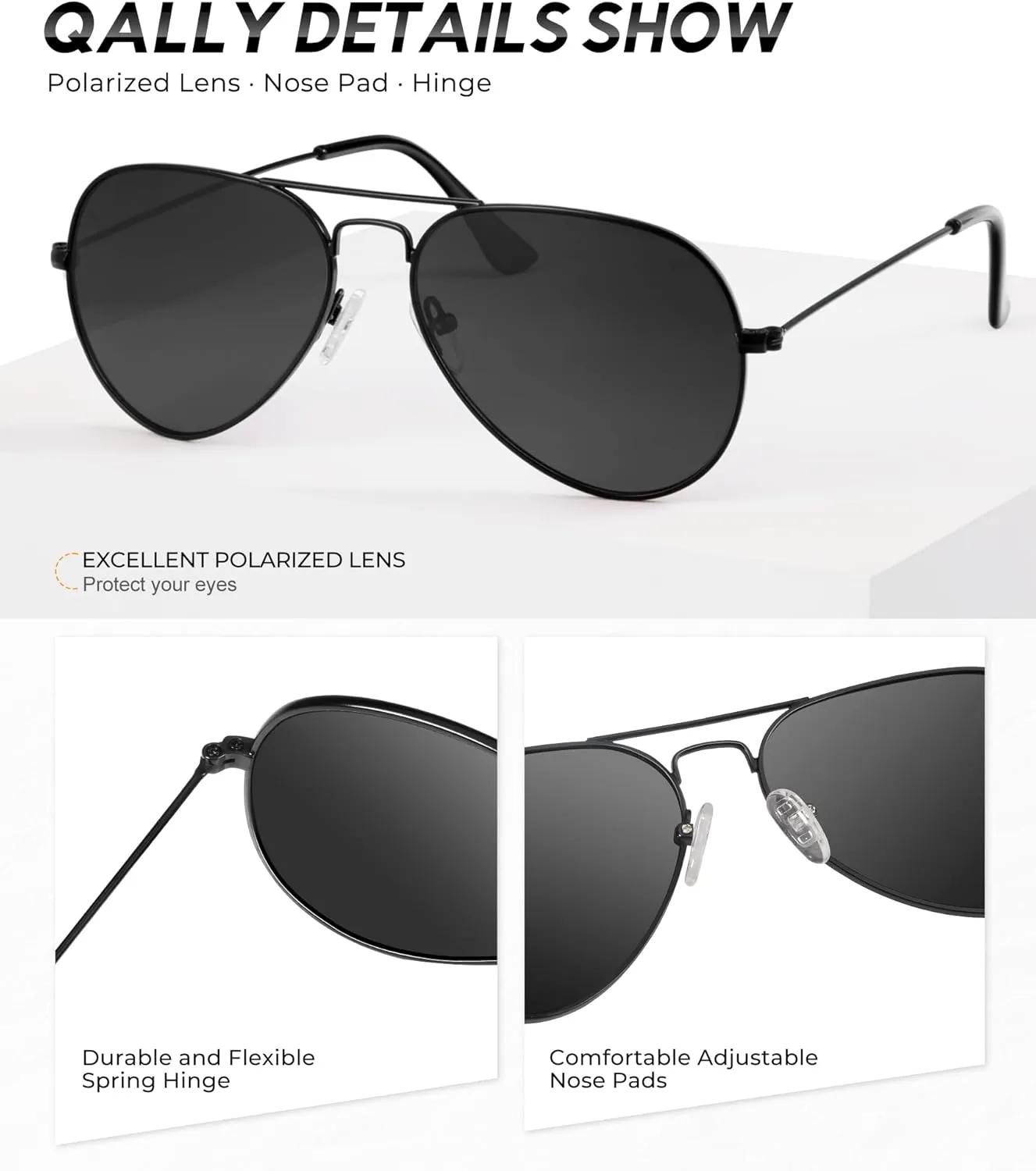 Aviator Sunglasses Polarized Sun-Glasses: Aviators Sunglasses for Men Women with UV Protection for Driving