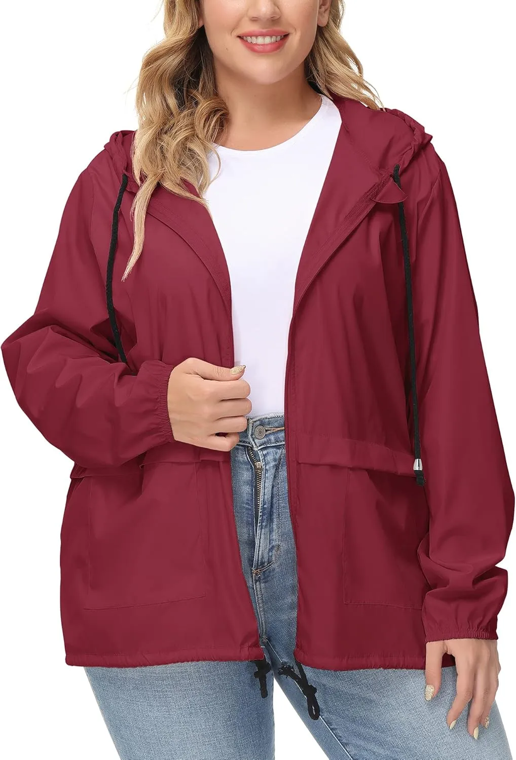Avoogue Plus Size Raincoat Women Waterproof Rain Jacket Packable Outdoor Hooded Windbreaker