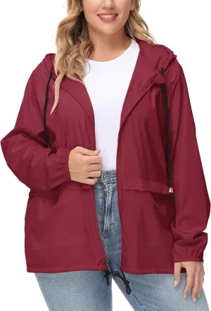 Avoogue Plus Size Raincoat Women Waterproof Rain Jacket Packable Outdoor Hooded Windbreaker
