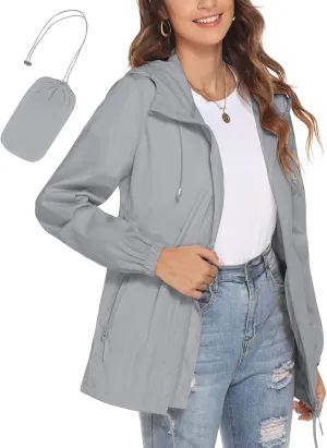 Avoogue Womens Waterproof Raincoat Lightweight Breathable Rain Jacket Hooded Rain Coat Outdoor Active Windbreaker with Pocket