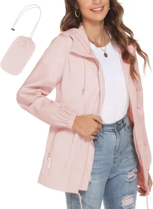 Avoogue Womens Waterproof Raincoat Lightweight Breathable Rain Jacket Hooded Rain Coat Outdoor Active Windbreaker with Pocket