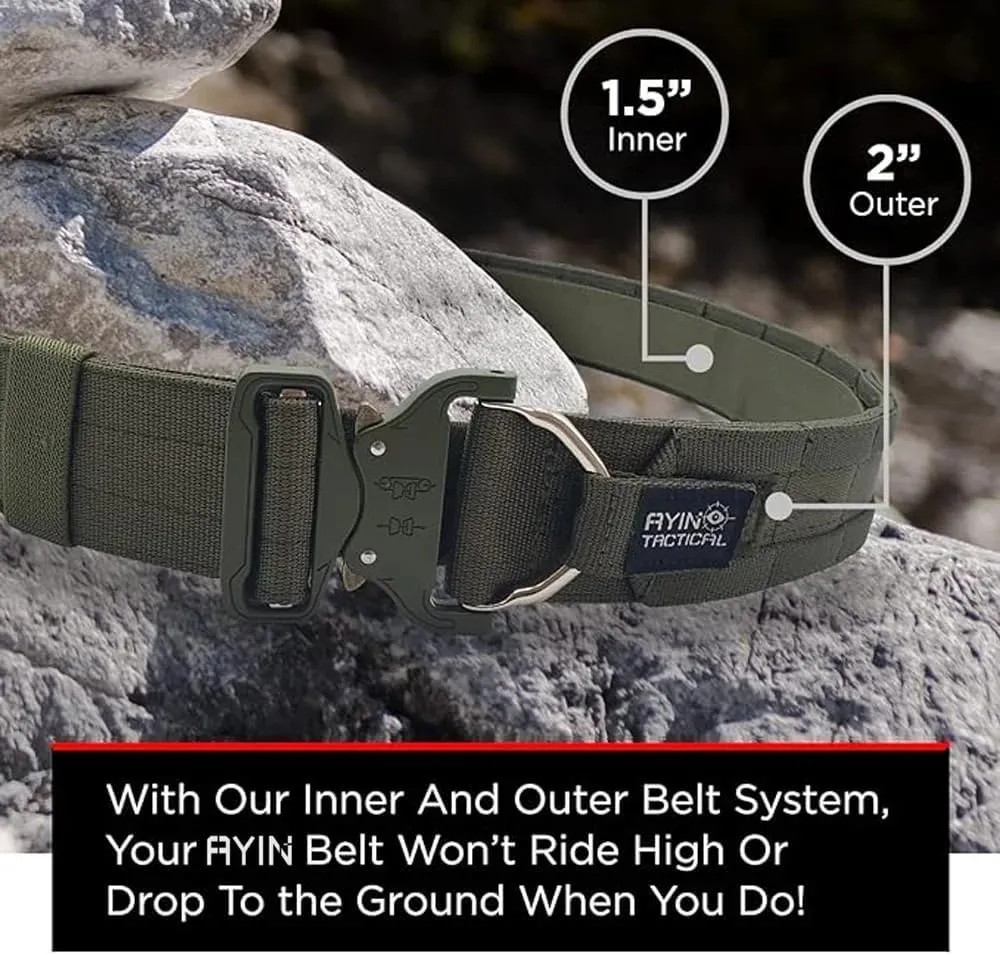 AYIN TACTICAL Quick Release Rigger MOLLE Belt - 1.5 inch Inner & 2 inch Outer Range Tactical Heavy Duty