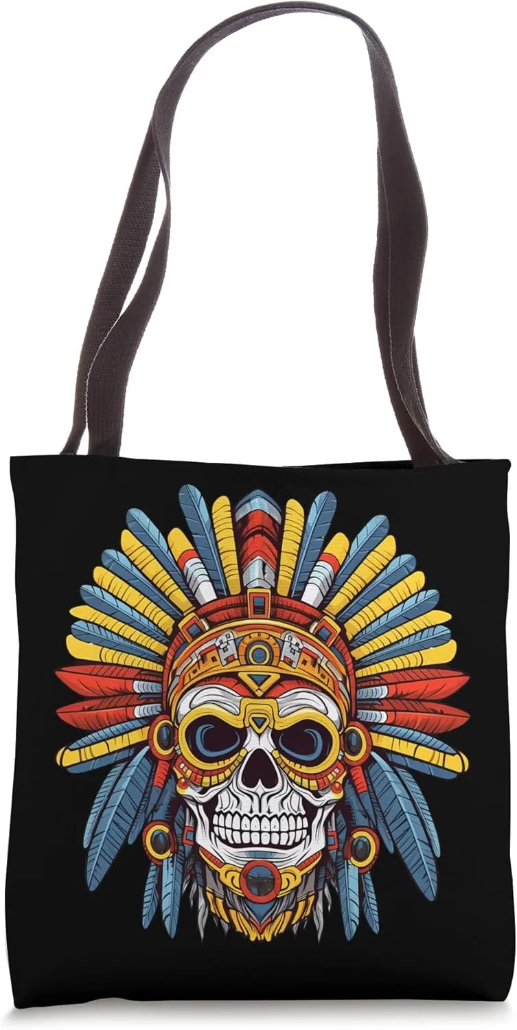 Aztec Warrior Skull Colorful Mesoamerican Mayan Inca Azteca Tote Bag