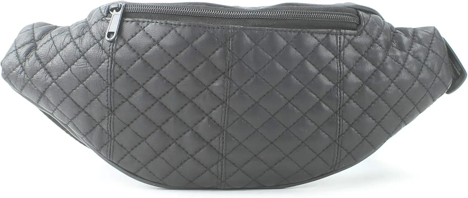 Bacci L.I. Womens Genuine Leather Quilted Fanny Pack with Adjustable Belt, Stylish Fashion Belt Bag for Women, Hands Free waist bag, Classic black bag (Black)