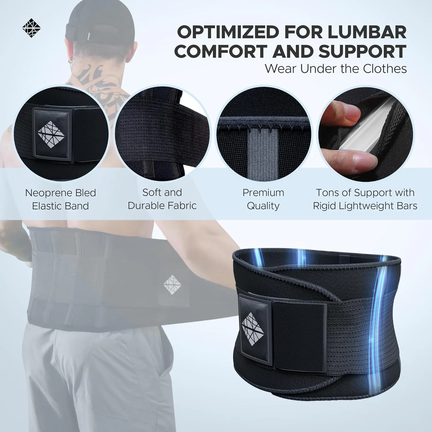 Back Brace for Men Lower Back - Ultra Thin, Adjustable, Flexible, Supportive M