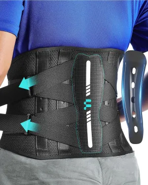 Back Brace with Lightweight Carbon Fiber Splints, Breathable Air Mesh, Ergonomic Curved Spine Support, Back Brace for Men Lower Back Pain Relief, Posture, Heavy Lifting, Sciatica, Back Support Brace