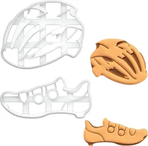 BAKERLOGY Set of 2 Cycling Shoe and Helmet Cookie Cutters - Detailed Biscuit Cutter Design for Baking and Crafts, ideal on fondant, dough, clay