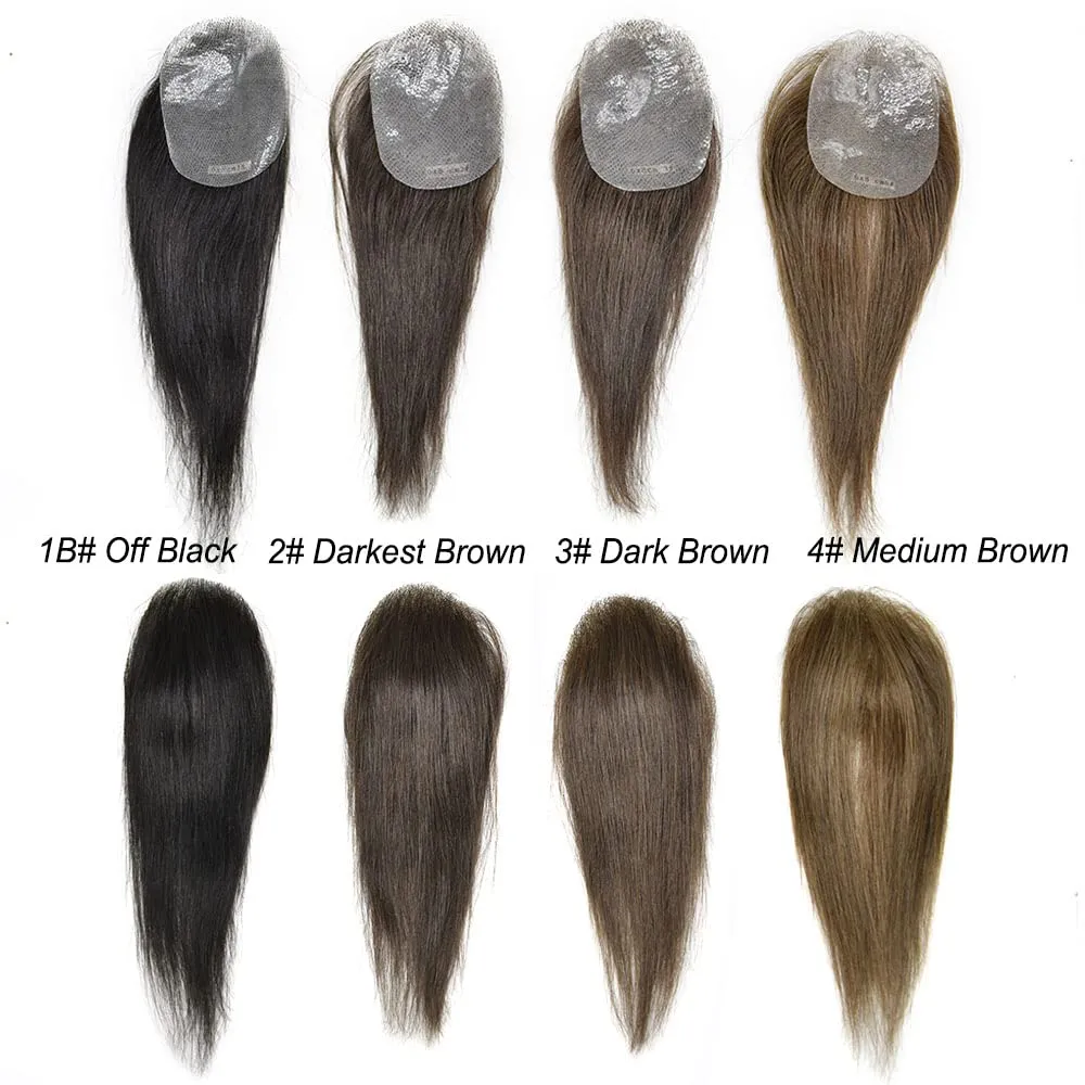 Bald Spot Hair Patch Toupee for Women Men Full Skin Base Human Hair Patch for Bald Spot Non-Surgical V-Looped Hair Replacement Black Brown Hairpiece 16" #1B Off Black-100% density