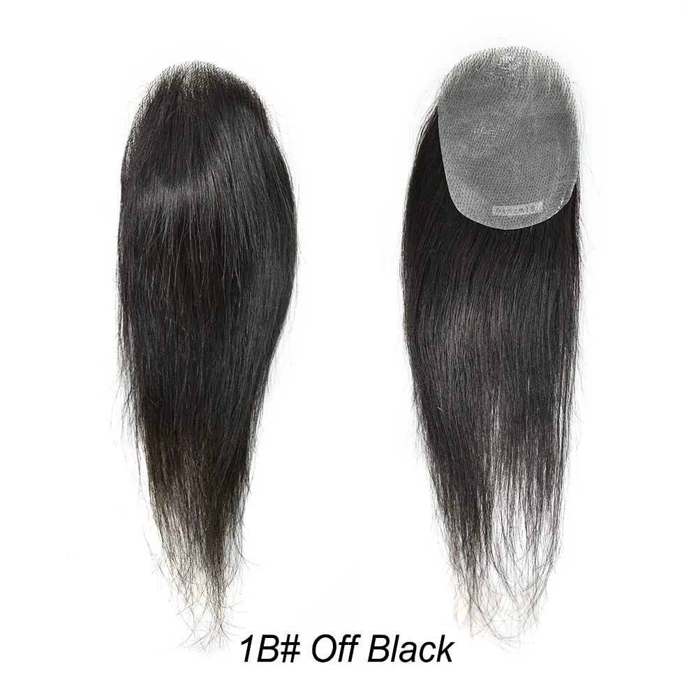 Bald Spot Hair Patch Toupee for Women Men Full Skin Base Human Hair Patch for Bald Spot Non-Surgical V-Looped Hair Replacement Black Brown Hairpiece 16" #1B Off Black-100% density