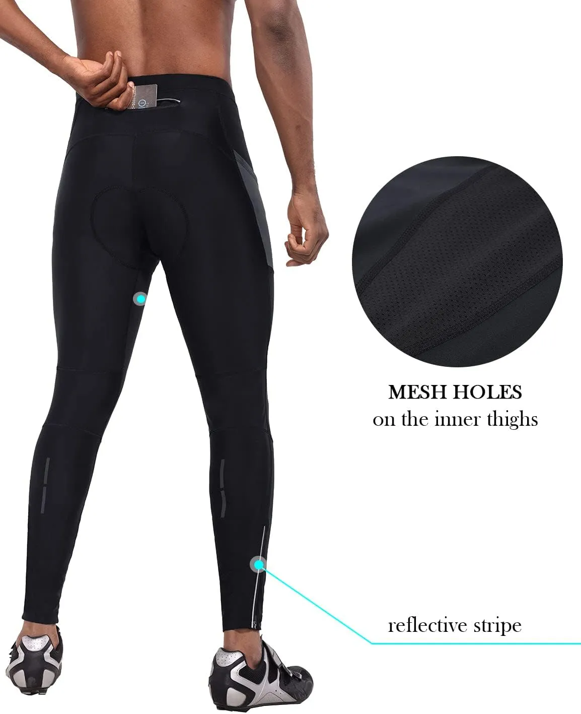 baleaf Men's Cycling Pants 4D Padded Bike Tights Bicycle Biking MTB Long Leggings Pockets UPF 50 