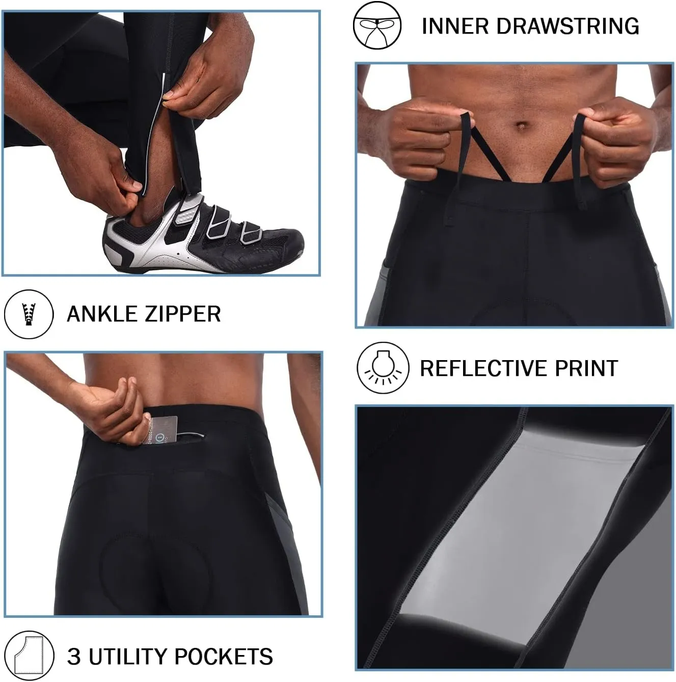 baleaf Men's Cycling Pants 4D Padded Bike Tights Bicycle Biking MTB Long Leggings Pockets UPF 50 
