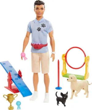 Barbie Careers Playset, Dog Trainer Ken Dol with 2 Dog Figures & Accessories Including Agility Challenges & Storytelling Pieces, Like a Jump & Trophy