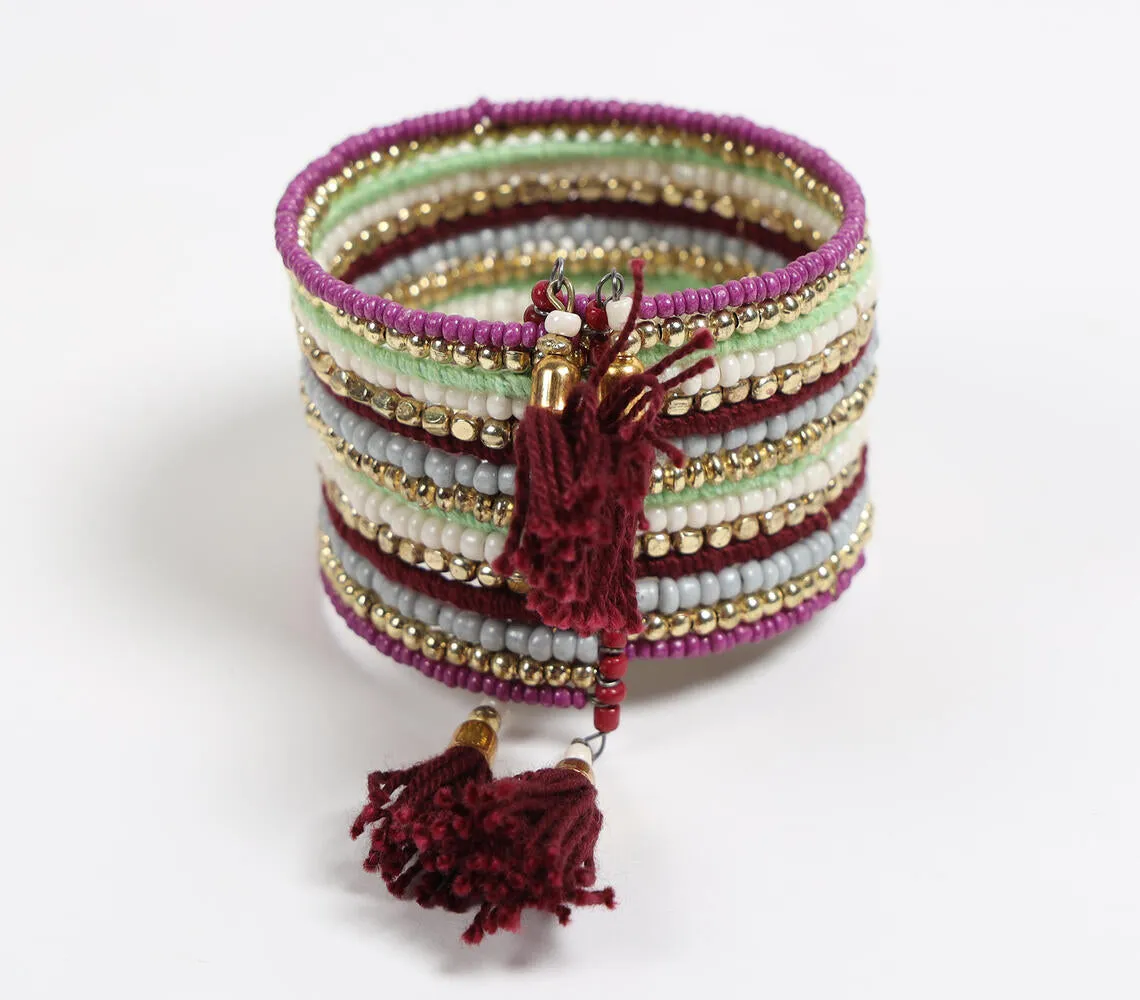 Beaded & Tasseled Cuff Bracelet