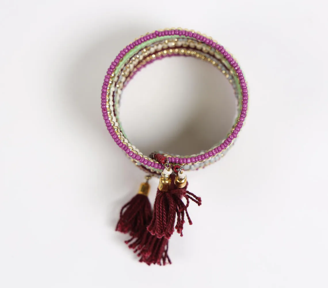 Beaded & Tasseled Cuff Bracelet