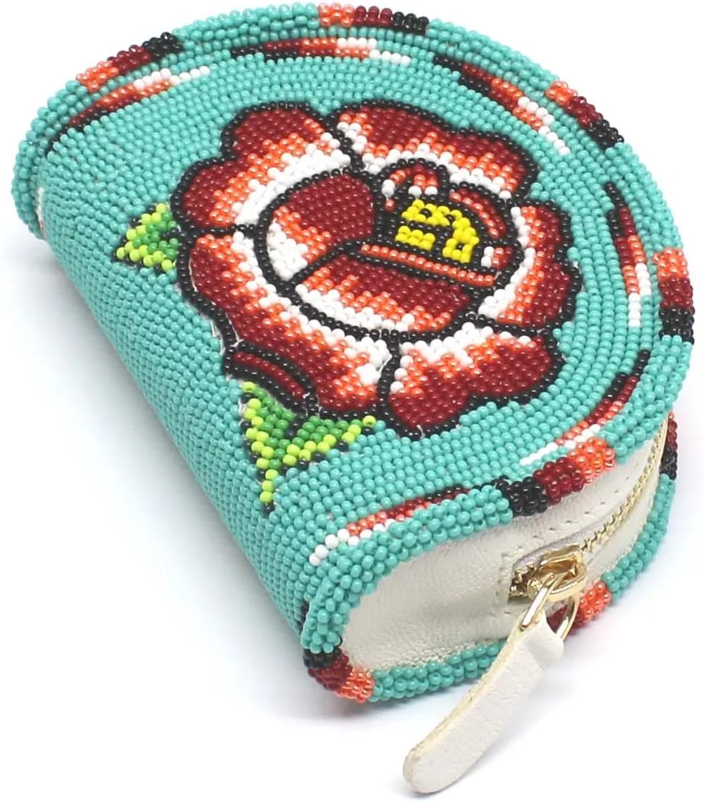 Beaded Coin Purse, Change Purse for Women, Seed Beads Coin Wallet, Native American Style Beaded Coin Purse, Birthday Graduatiaon Gifts (Turquoise Green)