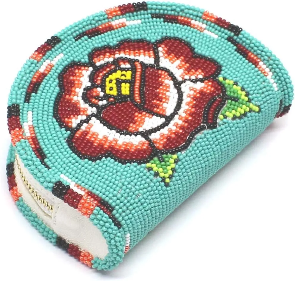 Beaded Coin Purse, Change Purse for Women, Seed Beads Coin Wallet, Native American Style Beaded Coin Purse, Birthday Graduatiaon Gifts (Turquoise Green)