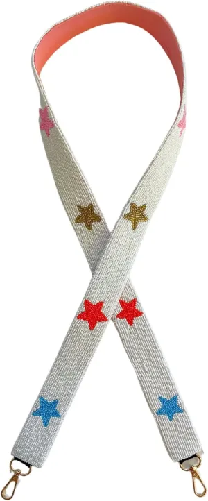 Beaded Purse Strap with Stars Multi Colors Rainbow | 49” Long Concert Outfit for Clear Bags College Game day Gold Clips