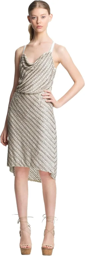 Beaded Racerback Cowl Slip Dress, Ivory, 2