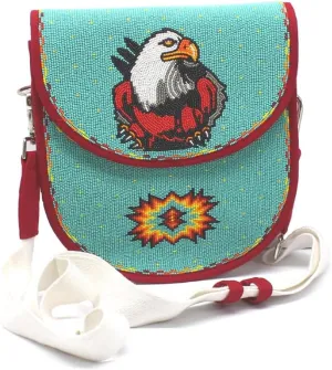 Beaded Shoulder Handbag Native American Style Bag Seed Beads Crossbody Handbag Handmade Beaded Unisex Bag. (Turquoise Green)