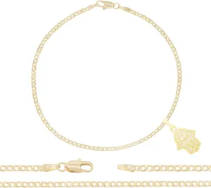 BEBERLINI Hamsa CZ Pendant Anklets 14K Gold Filled Cuban Link Ankle Bracelet Foot Jewelry for Women