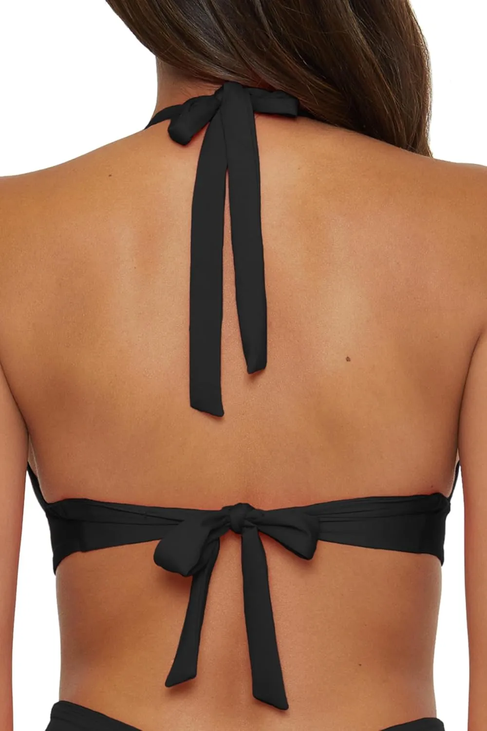 BECCA Swimwear Standard Color Code V-Wire Shirred Bikini Top, Adjustable, Tie Back, Separates for Women