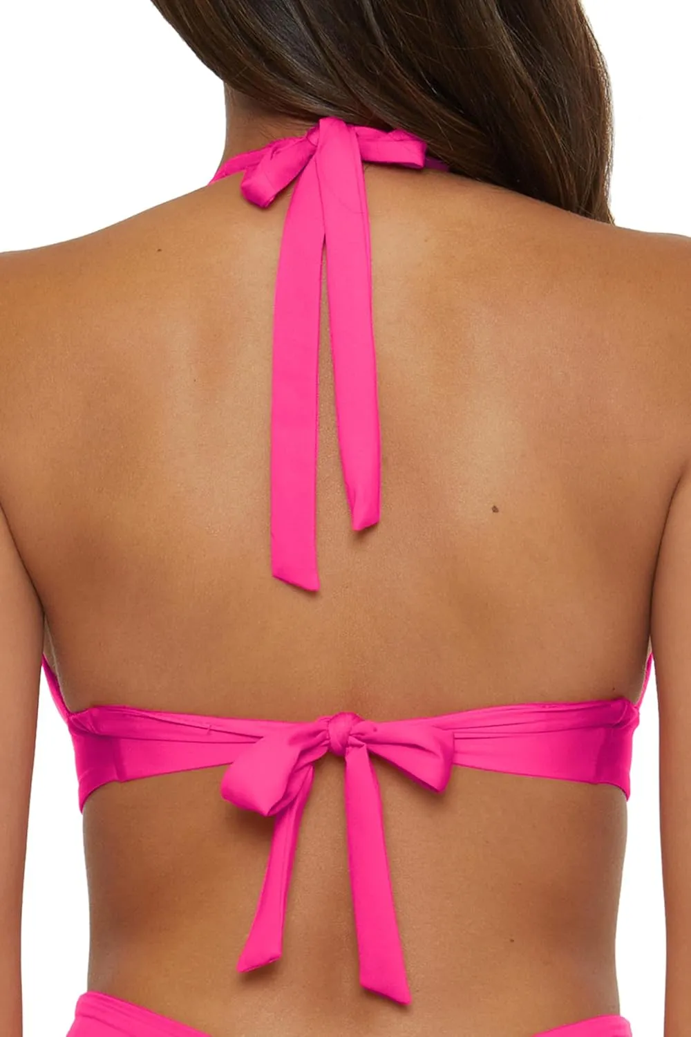 BECCA Swimwear Standard Color Code V-Wire Shirred Bikini Top, Adjustable, Tie Back, Separates for Women
