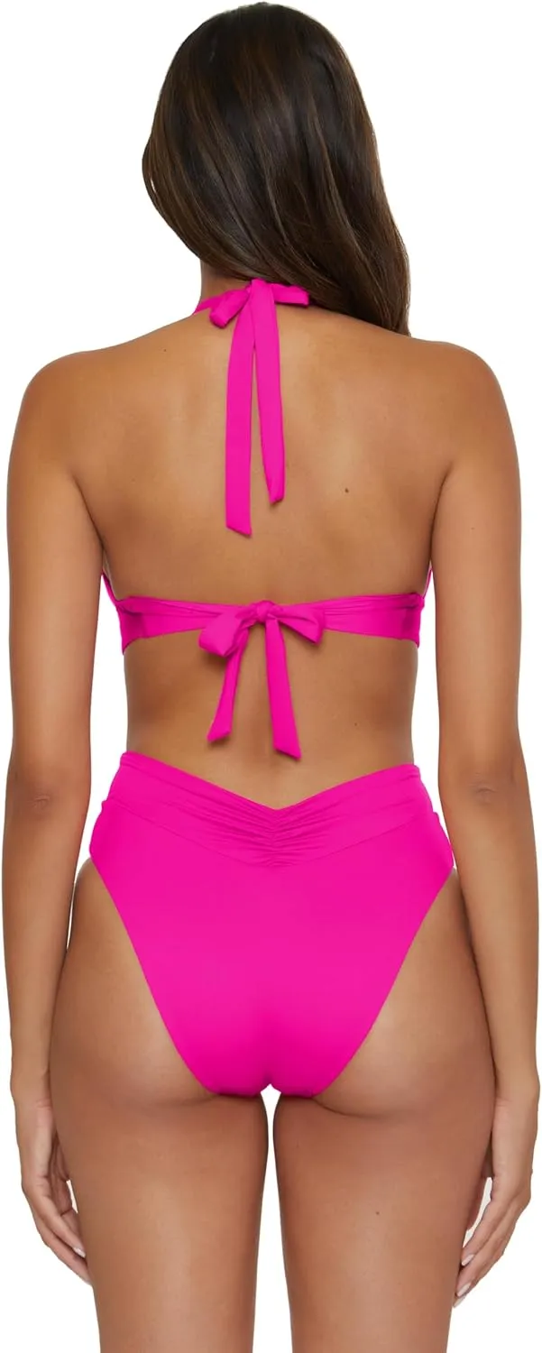 BECCA Swimwear Standard Color Code V-Wire Shirred Bikini Top, Adjustable, Tie Back, Separates for Women