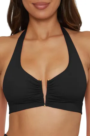 BECCA Swimwear Standard Color Code V-Wire Shirred Bikini Top, Adjustable, Tie Back, Separates for Women