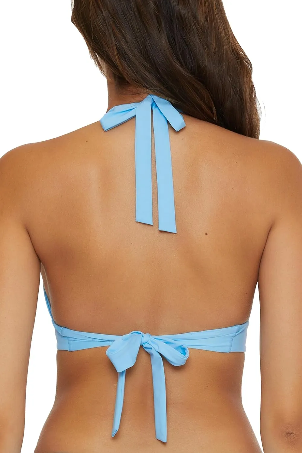 BECCA Swimwear Standard Color Code V-Wire Shirred Bikini Top, Adjustable, Tie Back, Separates for Women