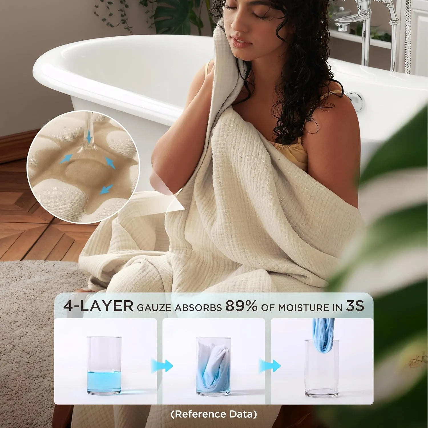 Bedsure 100% Cotton Muslin Throw Blanket Large 50x70 Inches - 4-Layer Breathable and Lightweight Thin Soft Summer Gauze Muslin Blanket for Adults, Linen Beige, Boho Cotton Throw for Couch