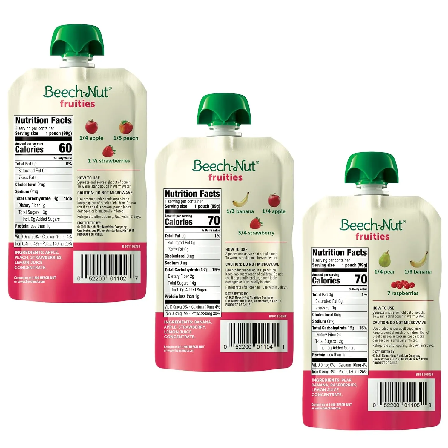 Beech-Nut Baby Food Pouches Variety Pack, Berry Blends Fruit Purees, 3.5 oz (18 Pack)